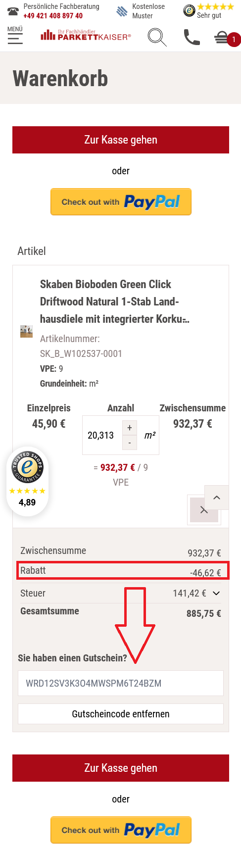 Parketkaiser.de Gutscheincode einfügen